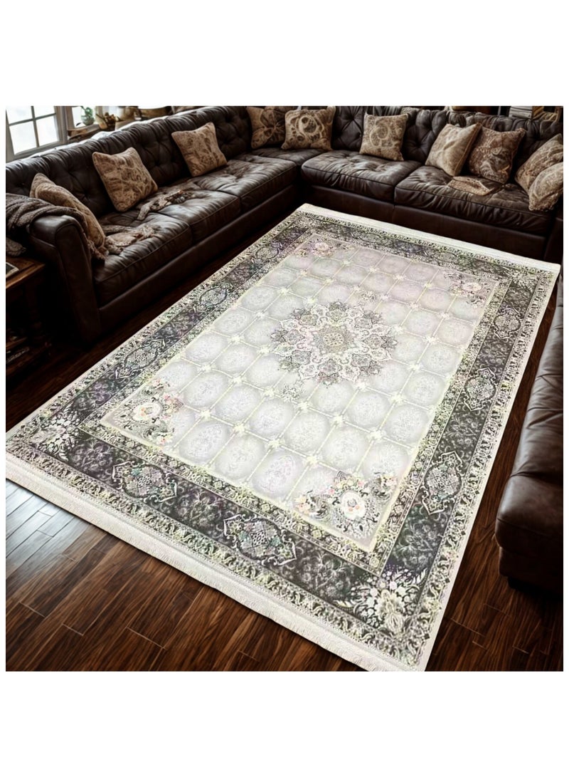 SMART HOME Large padded floor mat with a soft velvet surface and non-slip backing - Living room rug - Majlis rug - Lounge rug - Luxurious decorative rug - Elegant rug with modern patterns for living rooms and majlis - Size 400x300cm - Suitable for everyday use and entertaining - Image 3